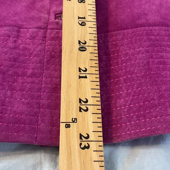 Vintage Terry Lewis Fuchsia Suede Leather Jacket with Faux Fur Collar Size Large - Picture 6 of 9